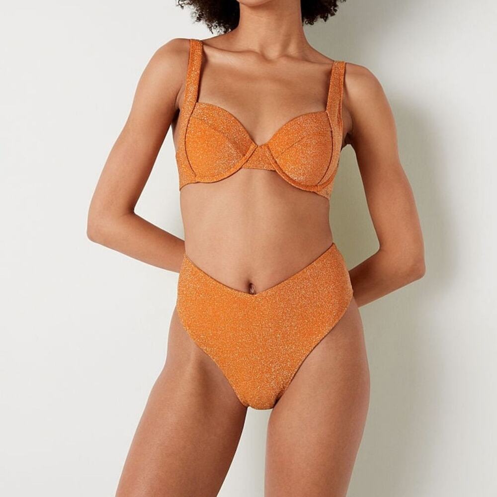 Victoria’s Secret Tangelo Orange Brazilian Shimmer High Waist Bikini NWT XS/S